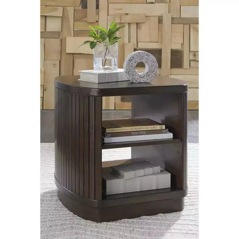 Table d'appoint contemporaine avec étagère de rangement, marron foncé