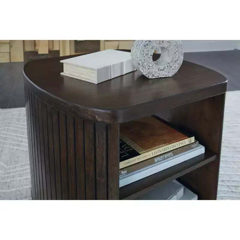 Table d'appoint contemporaine avec étagère de rangement, marron foncé