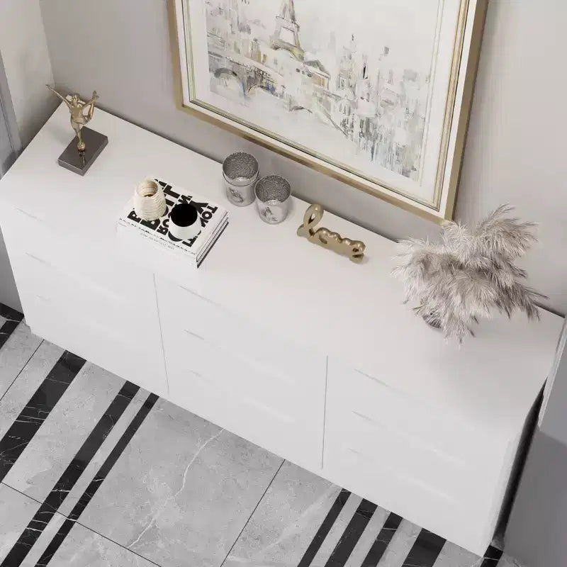 Commode horizontale pour chambre à coucher, moderne, minimaliste, poignées invisibles, blanche