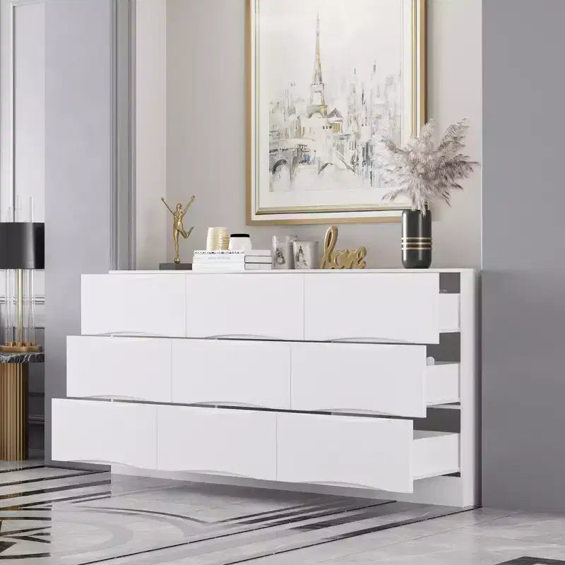 Commode horizontale pour chambre à coucher, moderne, minimaliste, poignées invisibles, blanche