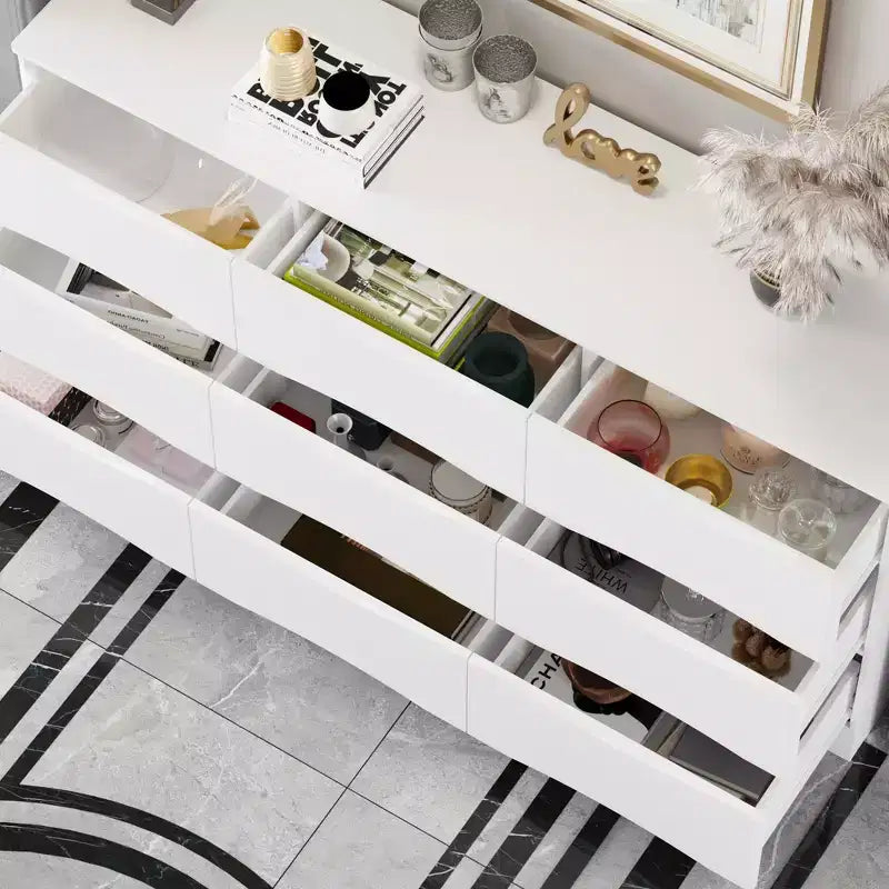 Commode horizontale pour chambre à coucher, moderne, minimaliste, poignées invisibles, blanche