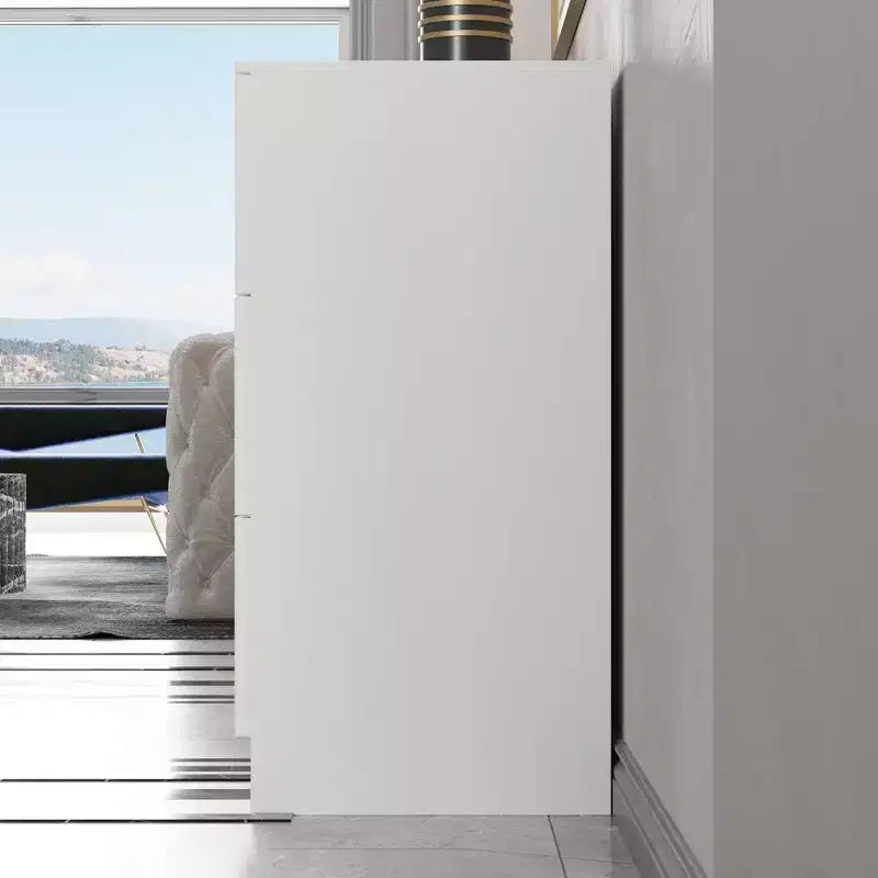 Commode horizontale pour chambre à coucher, moderne, minimaliste, poignées invisibles, blanche