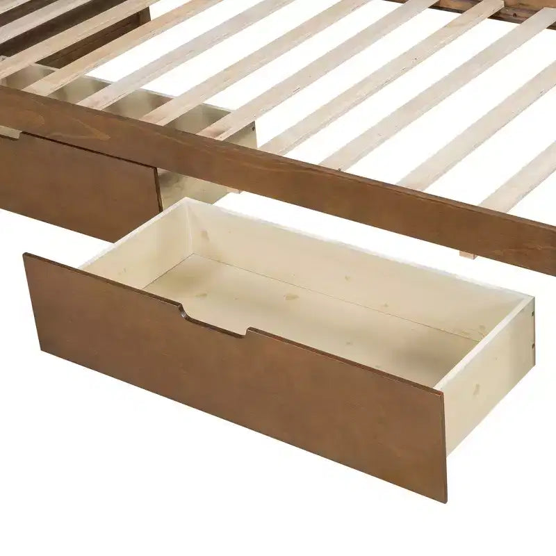 Lit de repos double avec lit gigogne/2 tiroirs et garde-corps rustique, Gris/Marron
