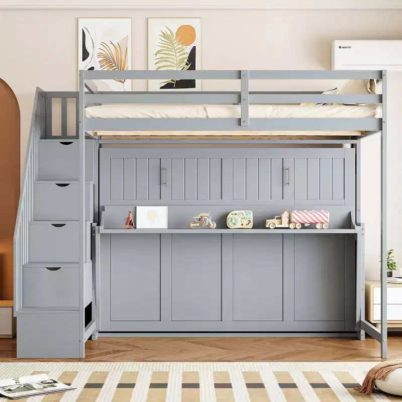 Lit superposé double, lit escamotable avec vérin hydraulique et bureau intégré