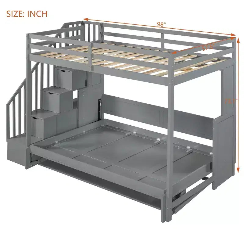 Lit superposé double, lit escamotable avec vérin hydraulique et bureau intégré
