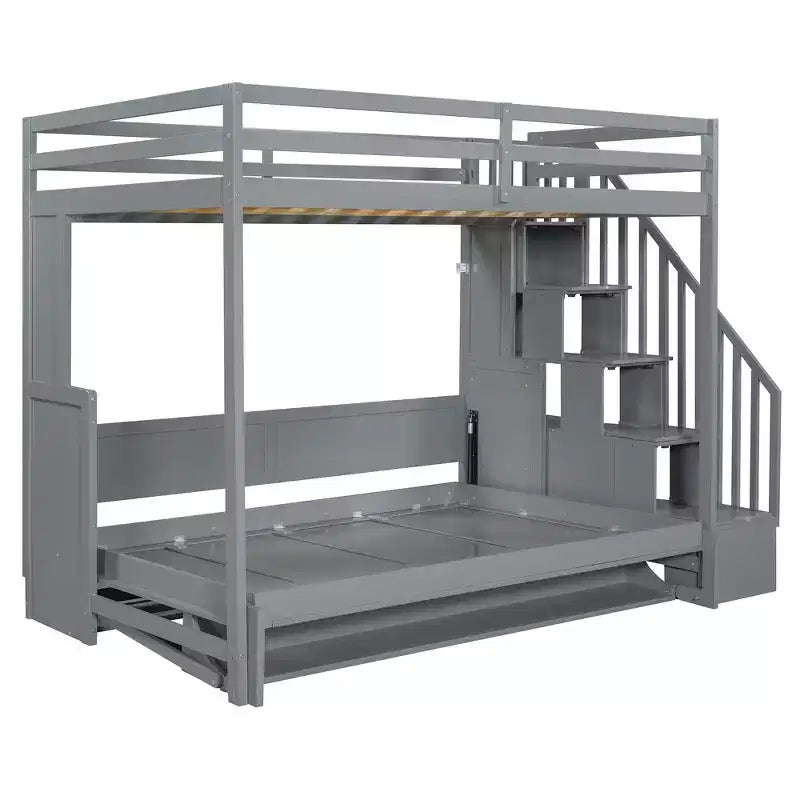 Lit superposé double, lit escamotable avec vérin hydraulique et bureau intégré
