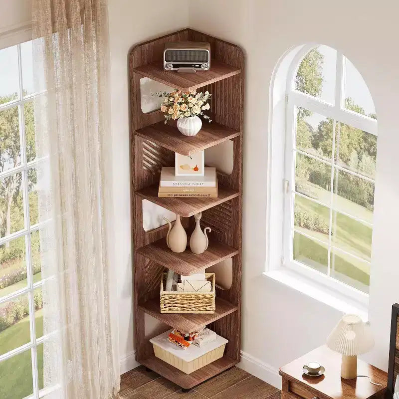 Étagère d'angle à 6 niveaux, bibliothèque haute rustique de 180 cm pour salon, chambre, bureau