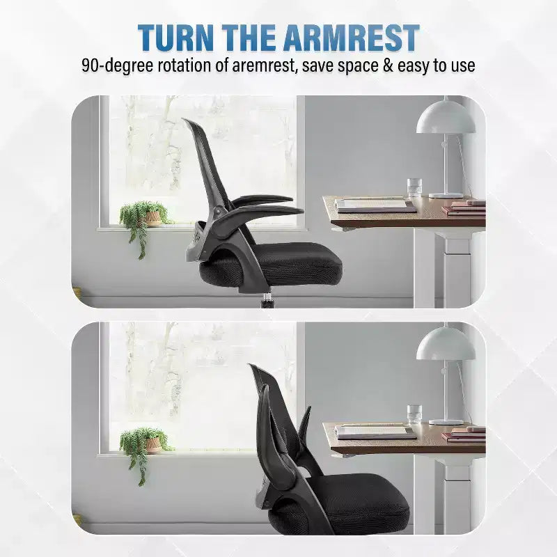 Chaise de Dessin, Fauteuil de Bureau Haut avec Dossier en Maille Respirante et Support Lombaire, Noir