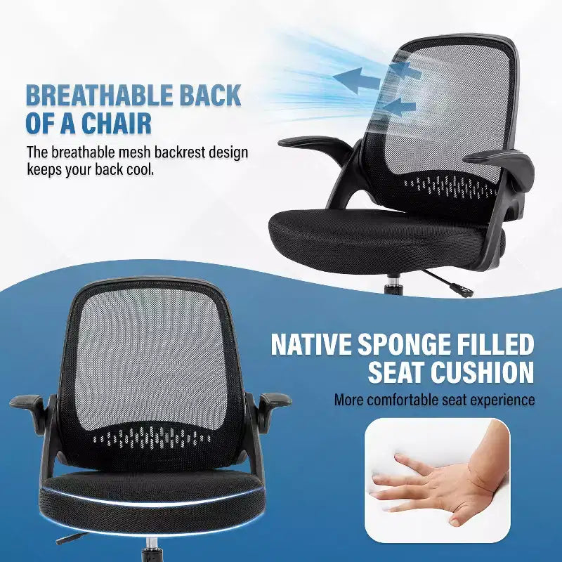 Chaise de Dessin, Fauteuil de Bureau Haut avec Dossier en Maille Respirante et Support Lombaire, Noir