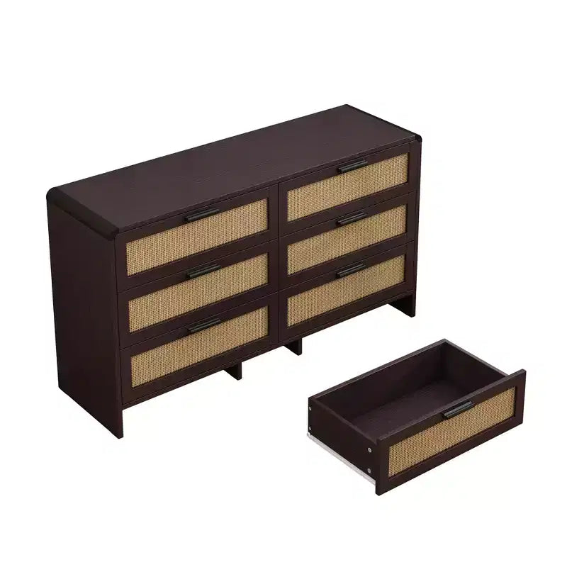 Commode à 6 tiroirs en rotin, commode de rangement d'angle en rotin en forme d'arc pour salon et chambre