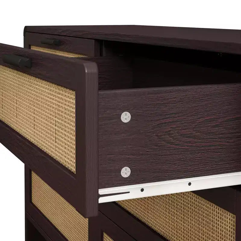 Commode à 6 tiroirs en rotin, commode de rangement d'angle en rotin en forme d'arc pour salon et chambre