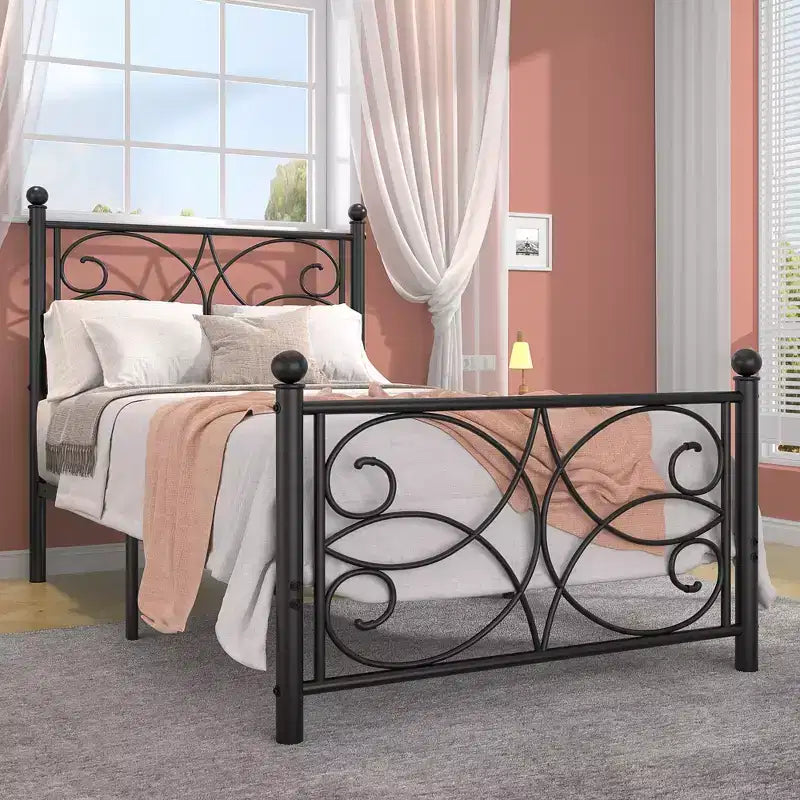 VECELO Twin/Full/Queen Size Bed Frame Metal Platform Bed with Headboard & Footboard, Heavy Duty Mattress Foundation, Black/White
