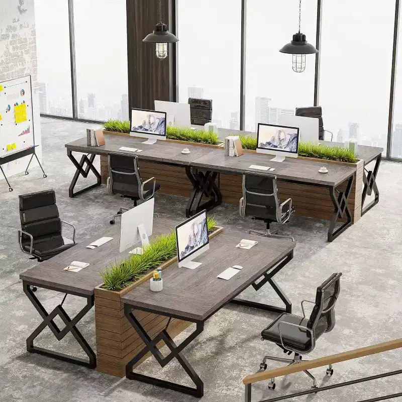 Bureau de direction de 160 cm, grand bureau d'ordinateur avec plateau en bois très épais et cadre en métal
