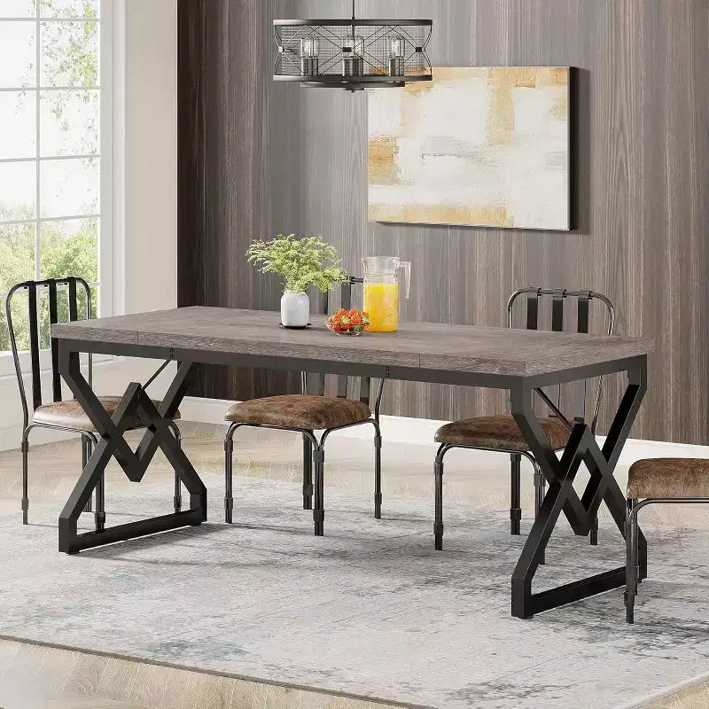 Bureau de direction de 160 cm, grand bureau d'ordinateur avec plateau en bois très épais et cadre en métal