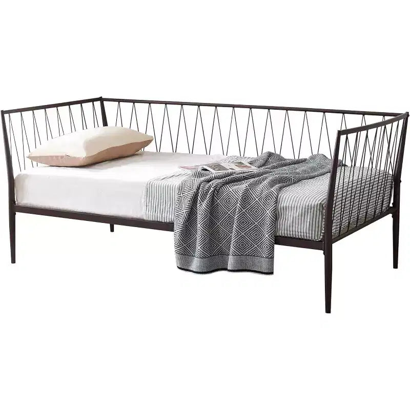 Cadre de lit de repos moderne en métal pour lits jumeaux avec support de matelas, lit de repos pour salon, chambre à coucher, chambre d'amis, bronze