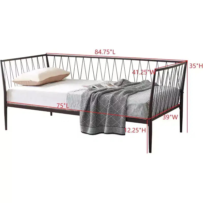 Cadre de lit de repos moderne en métal pour lits jumeaux avec support de matelas, lit de repos pour salon, chambre à coucher, chambre d'amis, bronze