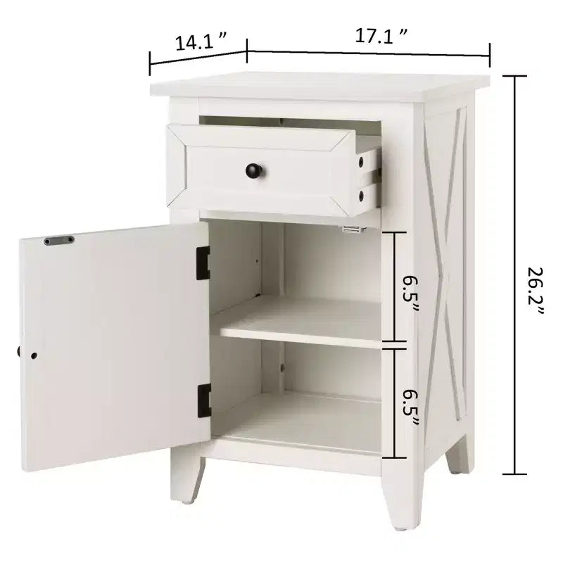 Table de chevet en bois X-Side avec 1 tiroir et 1 placard de rangement à 1 porte