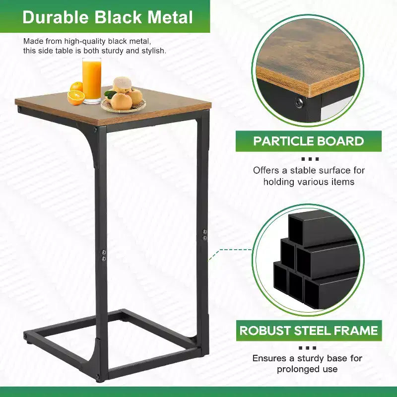 Table d'appoint en forme de C, table de bout de 60 cm avec cadre en métal pour salon