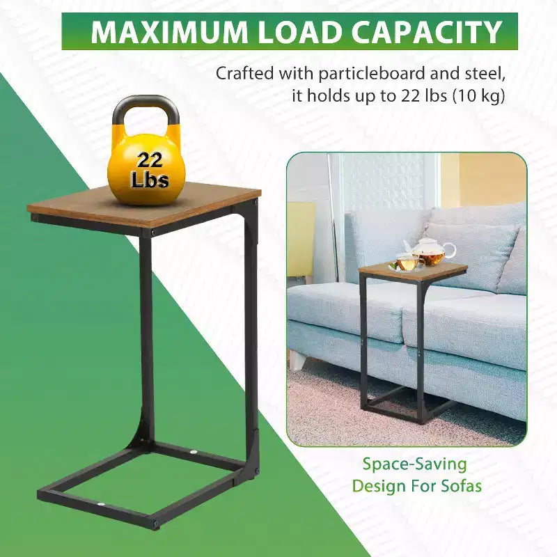 Table d'appoint en forme de C, table de bout de 60 cm avec cadre en métal pour salon