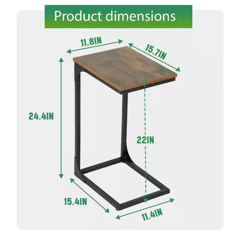 Table d'appoint en forme de C, table de bout de 60 cm avec cadre en métal pour salon