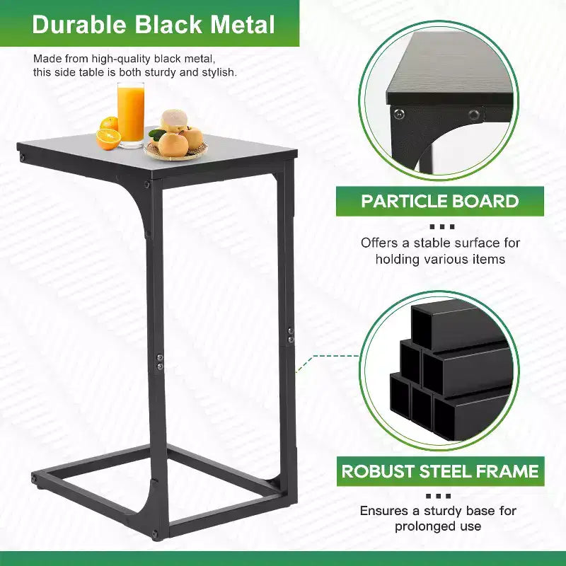 Table d'appoint en forme de C, table de bout de 60 cm avec cadre en métal pour salon