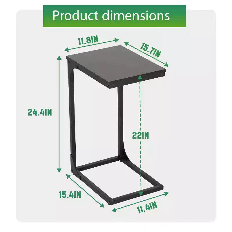 Table d'appoint en forme de C, table de bout de 60 cm avec cadre en métal pour salon