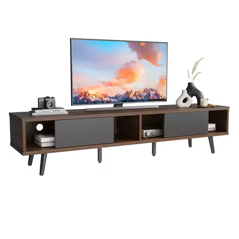 Meuble TV pour Téléviseur 80 Pouces, Meuble TV 70 Pouces avec Portes Coulissantes pour Salon, Noyer