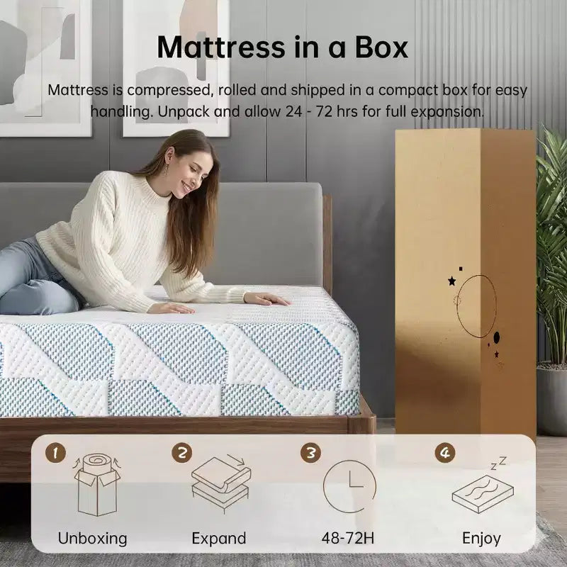 Matelas Queen Size 12 pouces pour Adulte Adolescent Unique, Matelas Rafraîchissant en Mousse à Mémoire de Forme, Housse Amovible et Lavable, Fermeté Moyenne