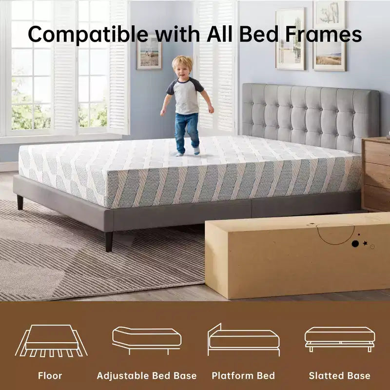 Matelas Queen Size 12 pouces pour Adulte Adolescent Unique, Matelas Rafraîchissant en Mousse à Mémoire de Forme, Housse Amovible et Lavable, Fermeté Moyenne
