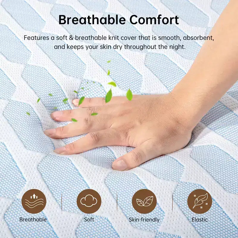 Matelas Queen Size 12 pouces pour Adulte Adolescent Unique, Matelas Rafraîchissant en Mousse à Mémoire de Forme, Housse Amovible et Lavable, Fermeté Moyenne