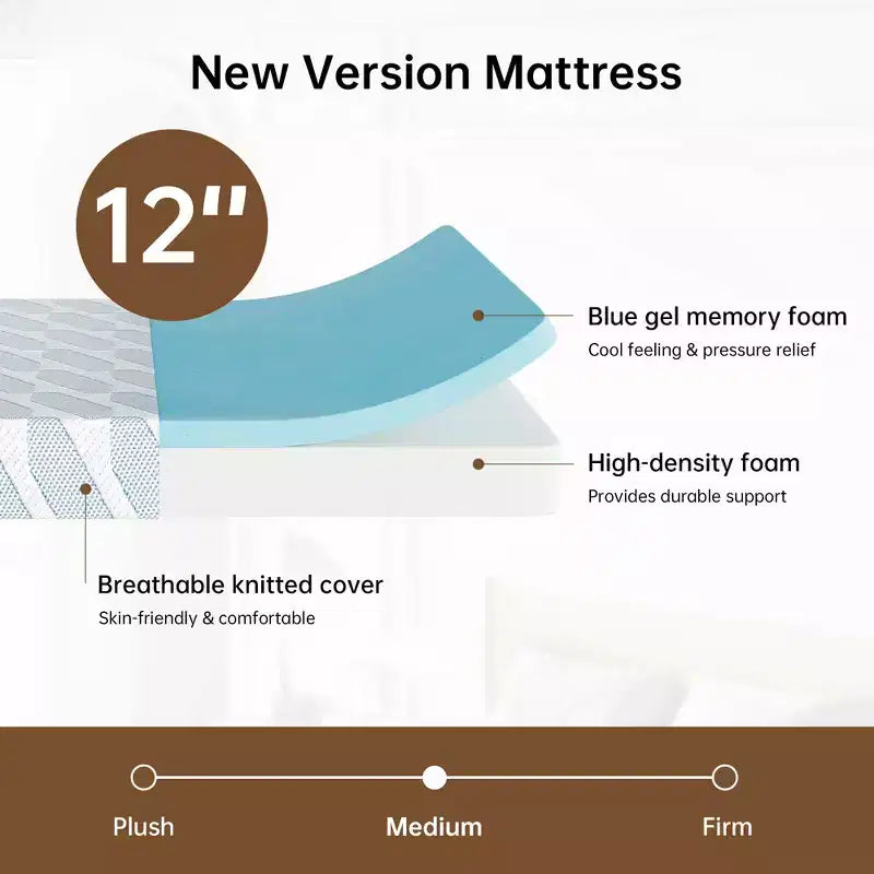 Matelas Queen Size 12 pouces pour Adulte Adolescent Unique, Matelas Rafraîchissant en Mousse à Mémoire de Forme, Housse Amovible et Lavable, Fermeté Moyenne