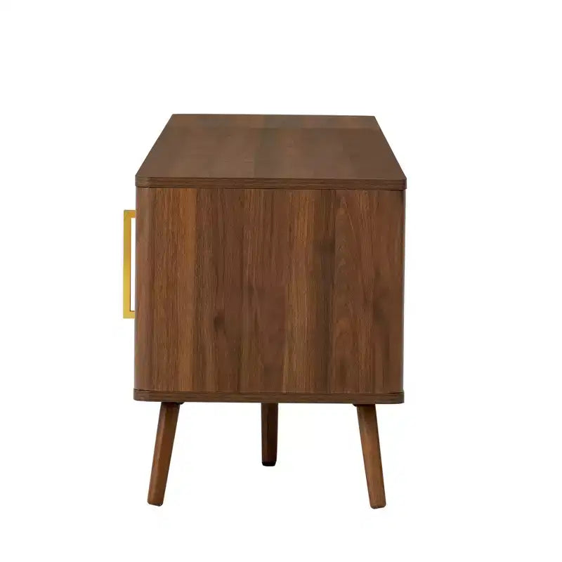 Meuble TV 78 pouces pour téléviseurs jusqu'à 85 pouces, Console TV cannelée Meuble TV Noyer Centre de divertissement multimédia avec porte à ouverture par poussée et fermeture amortie