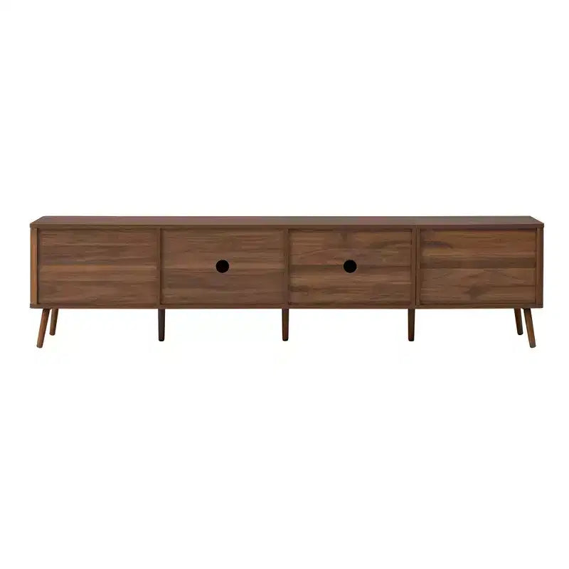 Meuble TV 78 pouces pour téléviseurs jusqu'à 85 pouces, Console TV cannelée Meuble TV Noyer Centre de divertissement multimédia avec porte à ouverture par poussée et fermeture amortie