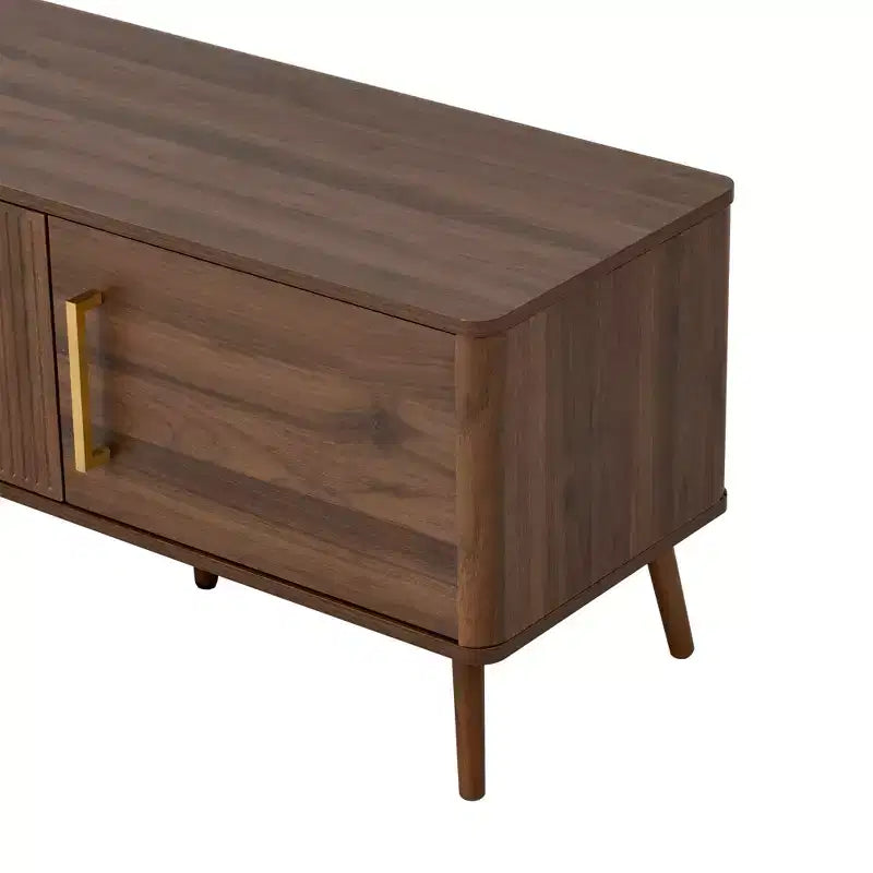 Meuble TV 78 pouces pour téléviseurs jusqu'à 85 pouces, Console TV cannelée Meuble TV Noyer Centre de divertissement multimédia avec porte à ouverture par poussée et fermeture amortie