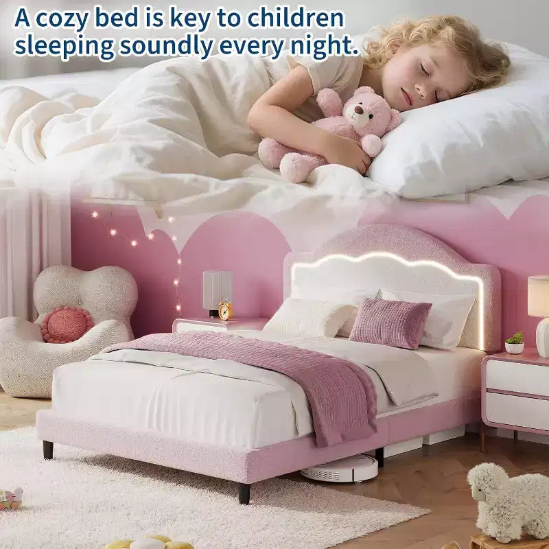 Cadre de Lit Double/Grand Lit avec Tête de Lit Ajustable, Cadre de Lit Plateforme Rembourré en Polaire, Capacité de 750 LB, Pas Besoin de Sommier Tapissier