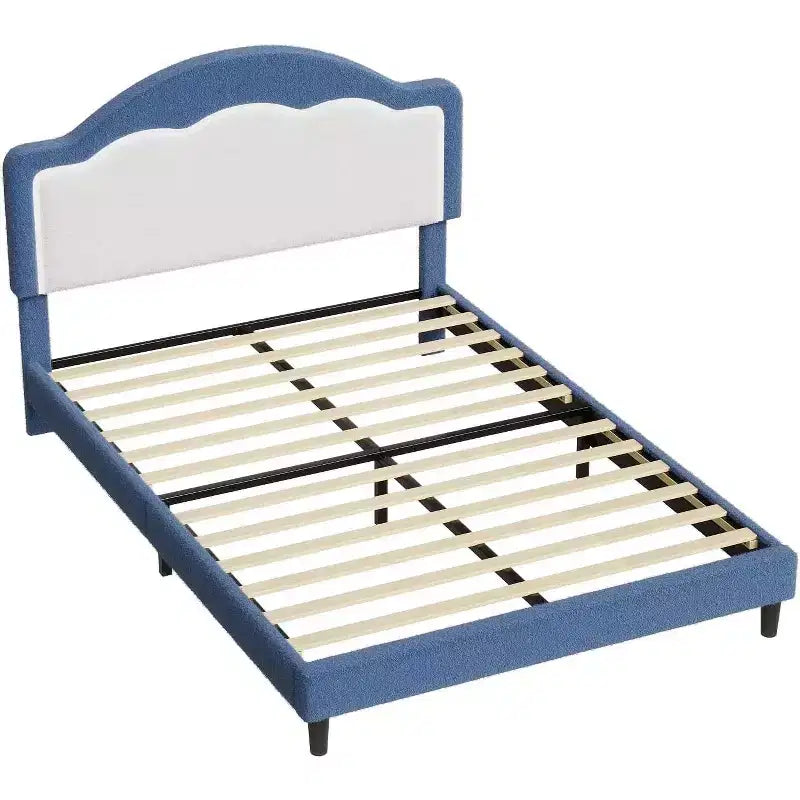 Twin/Full Size Bed Frame with Adjustable Headboard, Fleece Upholstered Platform Bed Frame, 750 LB Capacity, No Box Spring Needed