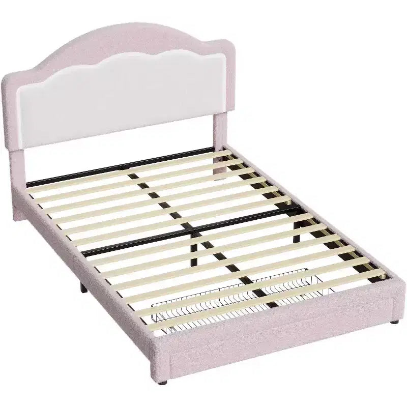 Cadre de Lit Double/Grand Lit avec Tête de Lit Ajustable, Cadre de Lit Plateforme Rembourré en Polaire, Capacité de 750 LB, Pas Besoin de Sommier Tapissier