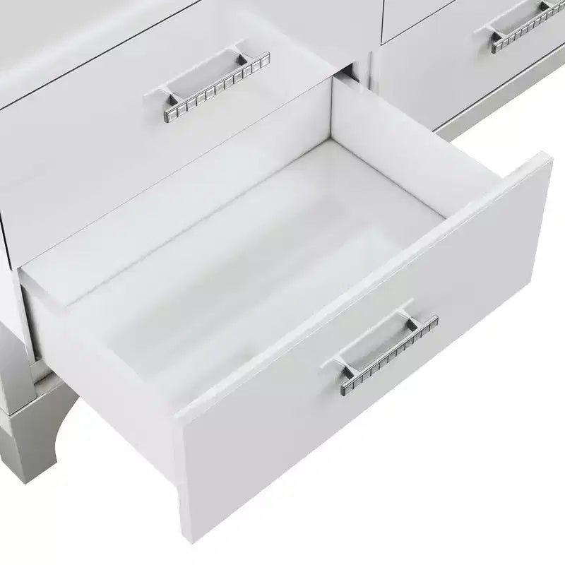 Commode haute brillance avec poignées métalliques Armoire de rangement miroir avec 6 tiroirs pour chambre à coucher Blanc