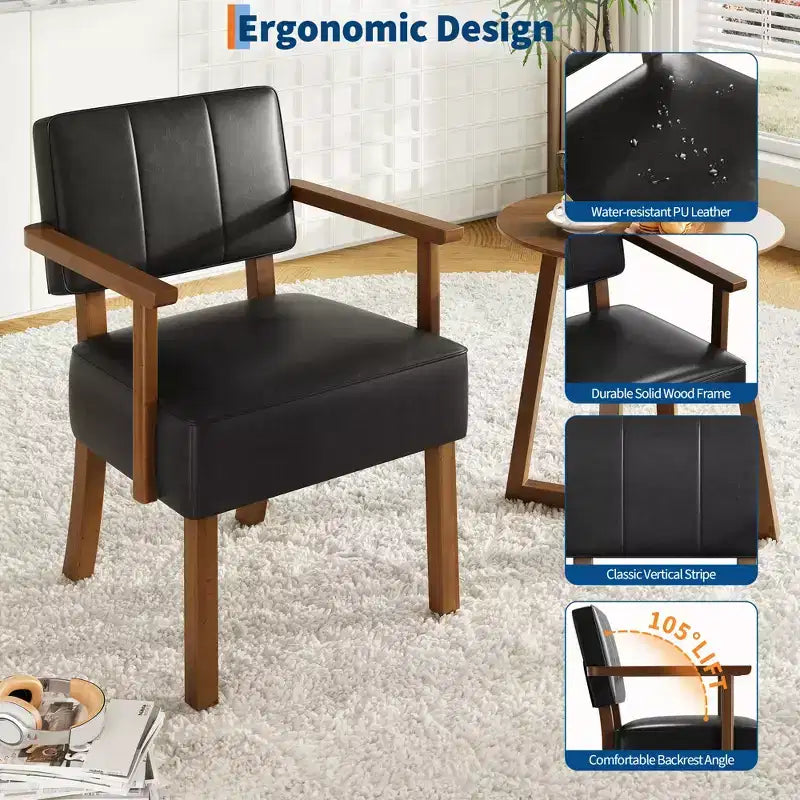 Fauteuil d'appoint en similicuir, fauteuil rembourré Mid-century avec cadre en bois, chaise de lecture et de détente pour salon, chambre à coucher
