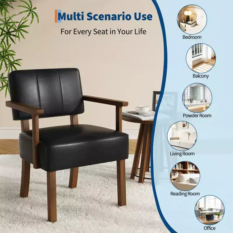 Fauteuil d'appoint en similicuir, fauteuil rembourré Mid-century avec cadre en bois, chaise de lecture et de détente pour salon, chambre à coucher