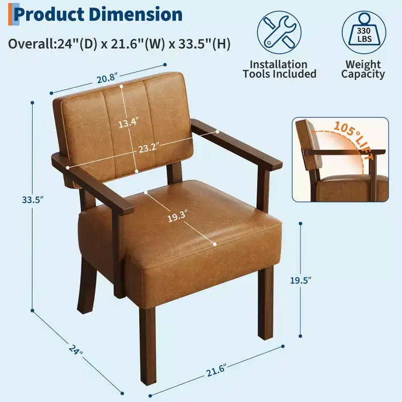 Fauteuil d'appoint en similicuir, fauteuil rembourré Mid-century avec cadre en bois, chaise de lecture et de détente pour salon, chambre à coucher
