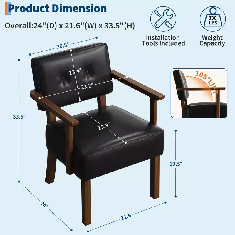 Fauteuil d'appoint en similicuir, fauteuil rembourré Mid-century avec cadre en bois, chaise de lecture et de détente pour salon, chambre à coucher