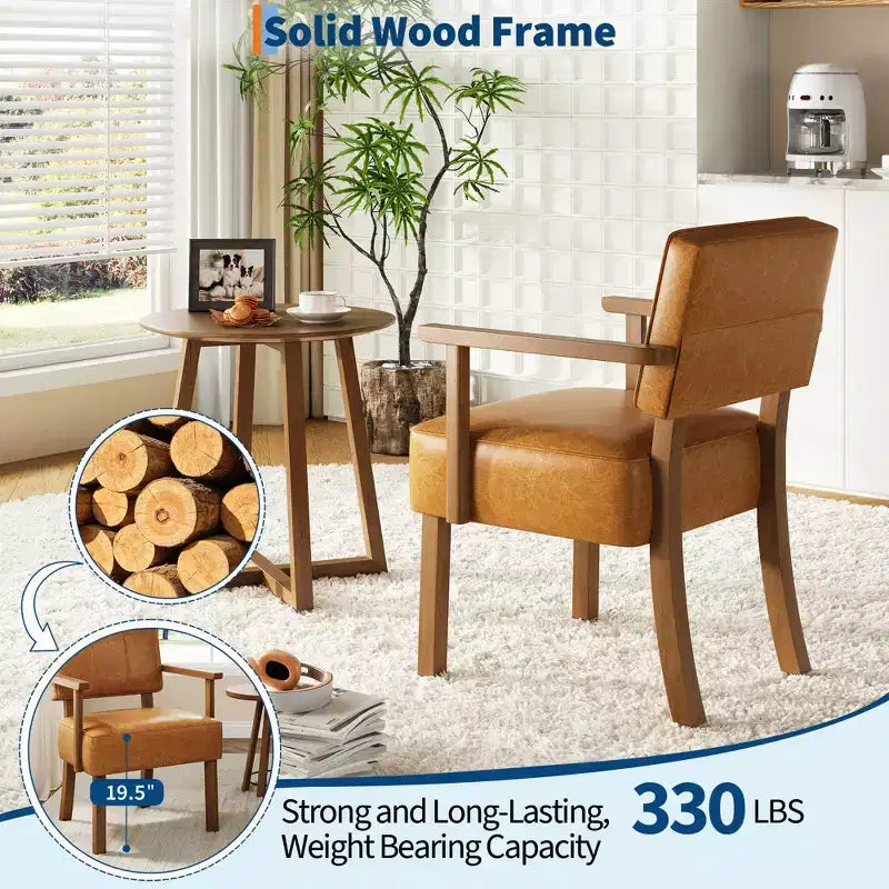 Fauteuil d'appoint en similicuir, fauteuil rembourré Mid-century avec cadre en bois, chaise de lecture et de détente pour salon, chambre à coucher