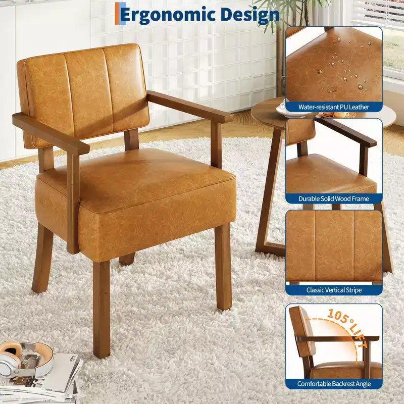 Fauteuil d'appoint en similicuir, fauteuil rembourré Mid-century avec cadre en bois, chaise de lecture et de détente pour salon, chambre à coucher