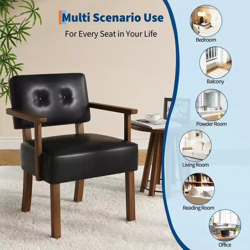 Fauteuil d'appoint en similicuir, fauteuil rembourré Mid-century avec cadre en bois, chaise de lecture et de détente pour salon, chambre à coucher