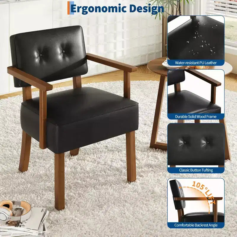 Fauteuil d'appoint en similicuir, fauteuil rembourré Mid-century avec cadre en bois, chaise de lecture et de détente pour salon, chambre à coucher