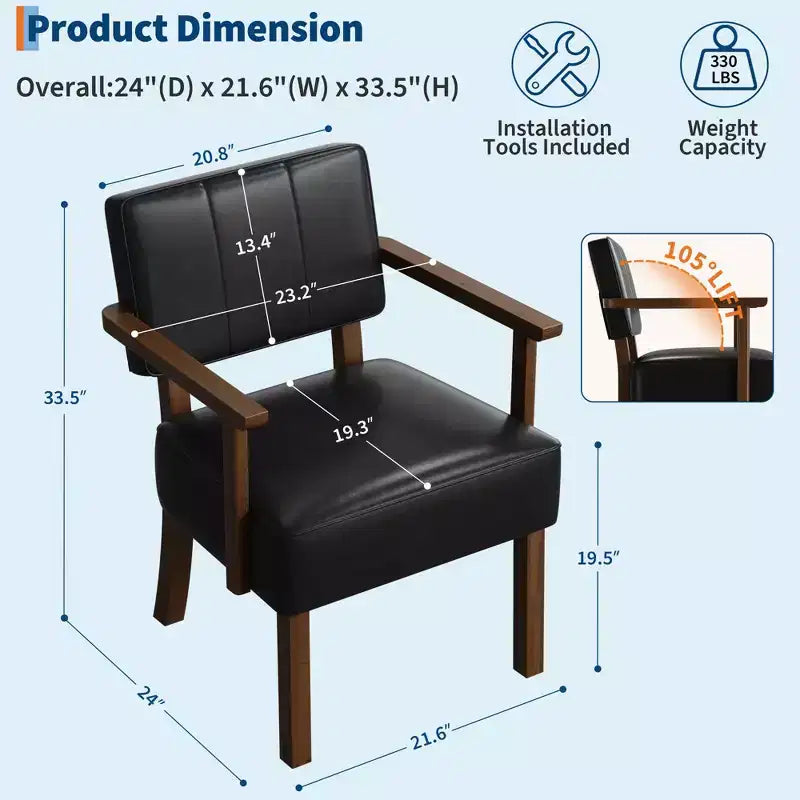 Fauteuil d'appoint en similicuir, fauteuil rembourré Mid-century avec cadre en bois, chaise de lecture et de détente pour salon, chambre à coucher