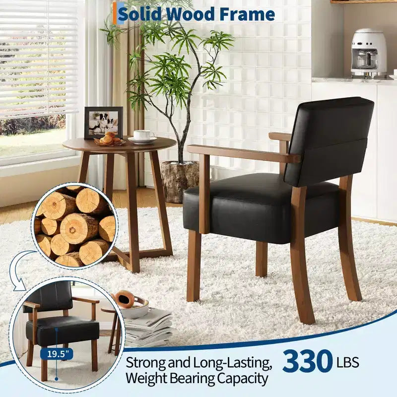 Fauteuil d'appoint en similicuir, fauteuil rembourré Mid-century avec cadre en bois, chaise de lecture et de détente pour salon, chambre à coucher