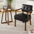 PU Leather Accent Chair, Mid Century Upholstered Armchair with Wood Frame, Reading Leisure Chair for Living Room, Bedroom
