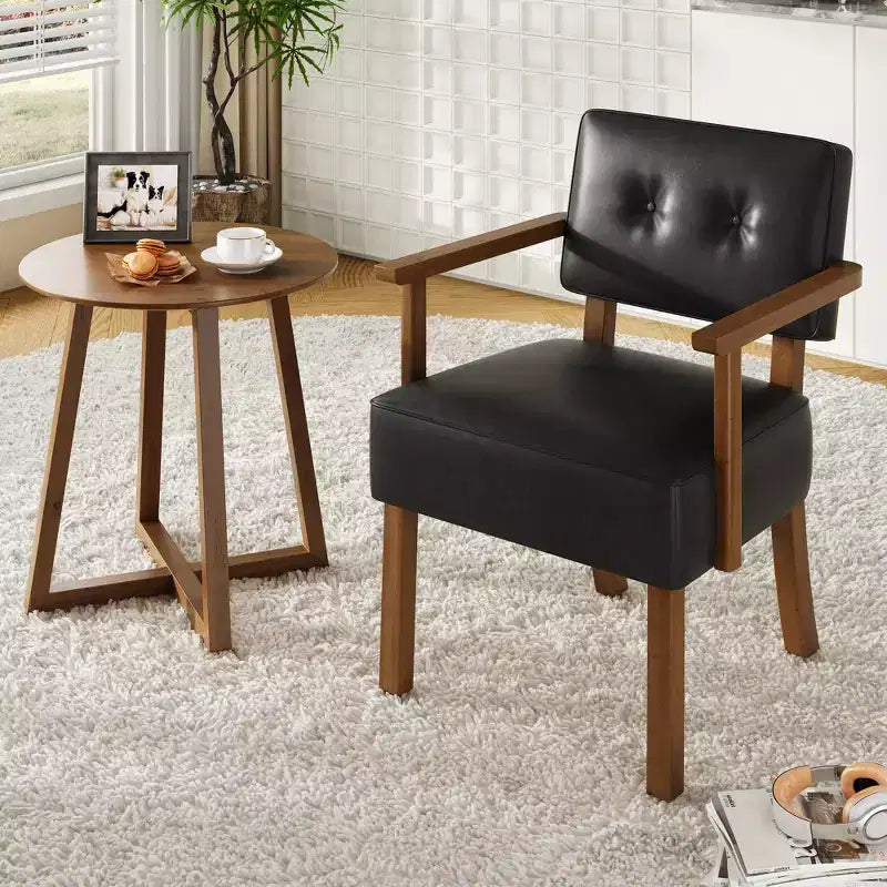 PU Leather Accent Chair, Mid Century Upholstered Armchair with Wood Frame, Reading Leisure Chair for Living Room, Bedroom